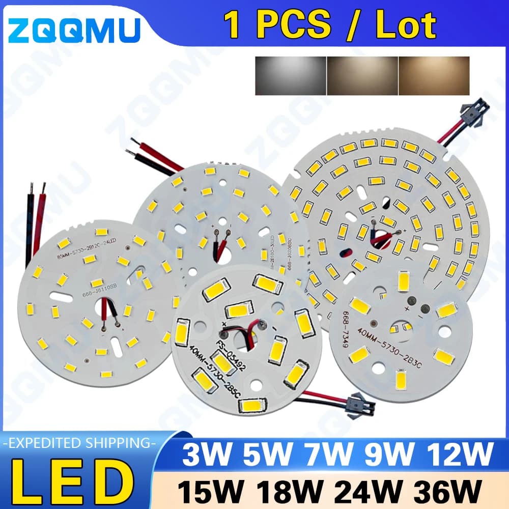 1 pièces LED haute luminosité 3W 5W 9W 15W 18W 24W 36W 50W Source de lumière ronde panneau lumineux 