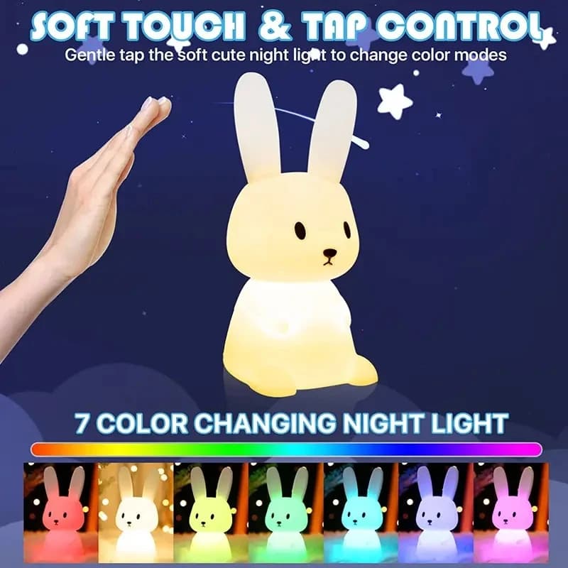 LED veilleuse Silicone lapin capteur tactile lampe mignon Animal lumière chambre décor cadeau pour e