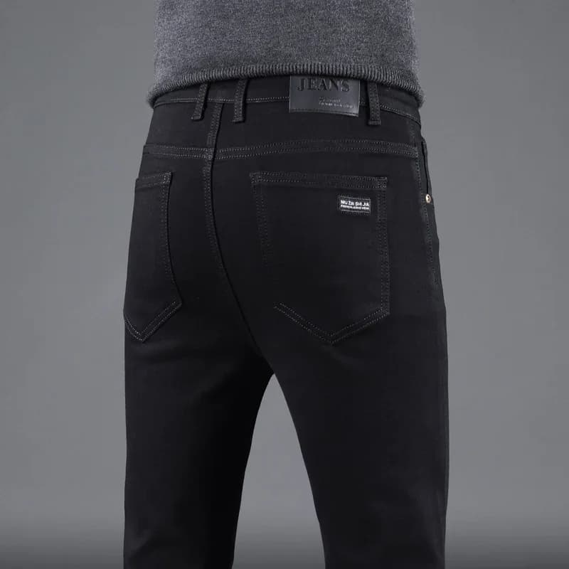 Jean Slim noir pur pour hommes, pantalon droit élastique, mode Business, loisirs, Vintage coréen, De