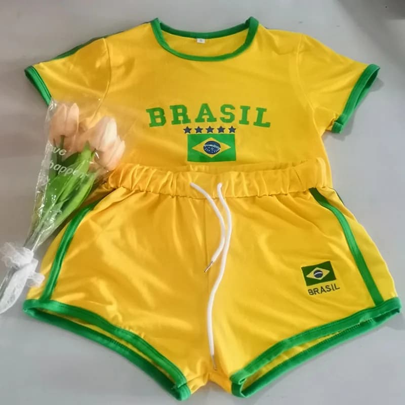 Vêtements d'été pour femmes, T-Shirt à manches courtes + Short à cordon de serrage, costume 2 pièces