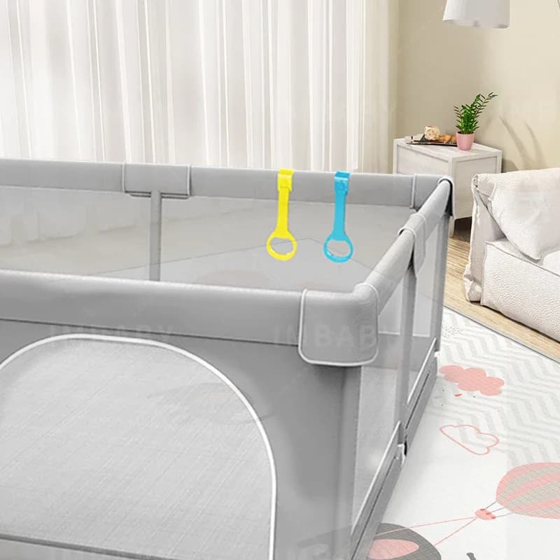 IMBABY Parc pour bébé Corralito gris clair pour aire de jeux pour bébé avec anneau de traction Barri