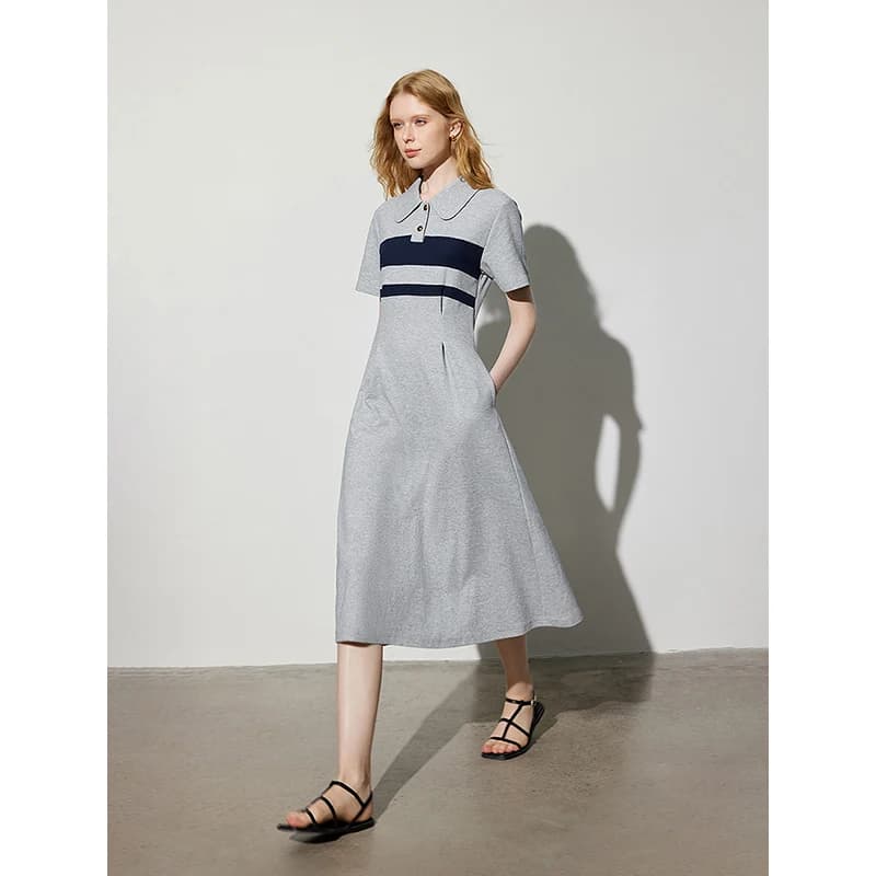 Robe polo à rayures et col rabattu pour femme, longueur couvertes, nouvelle collection été 2024