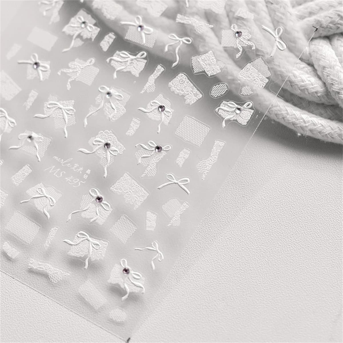 1 pièces 5D diamant japonais blanc dentelle arc Nail Art autocollants perle strass décoration des on