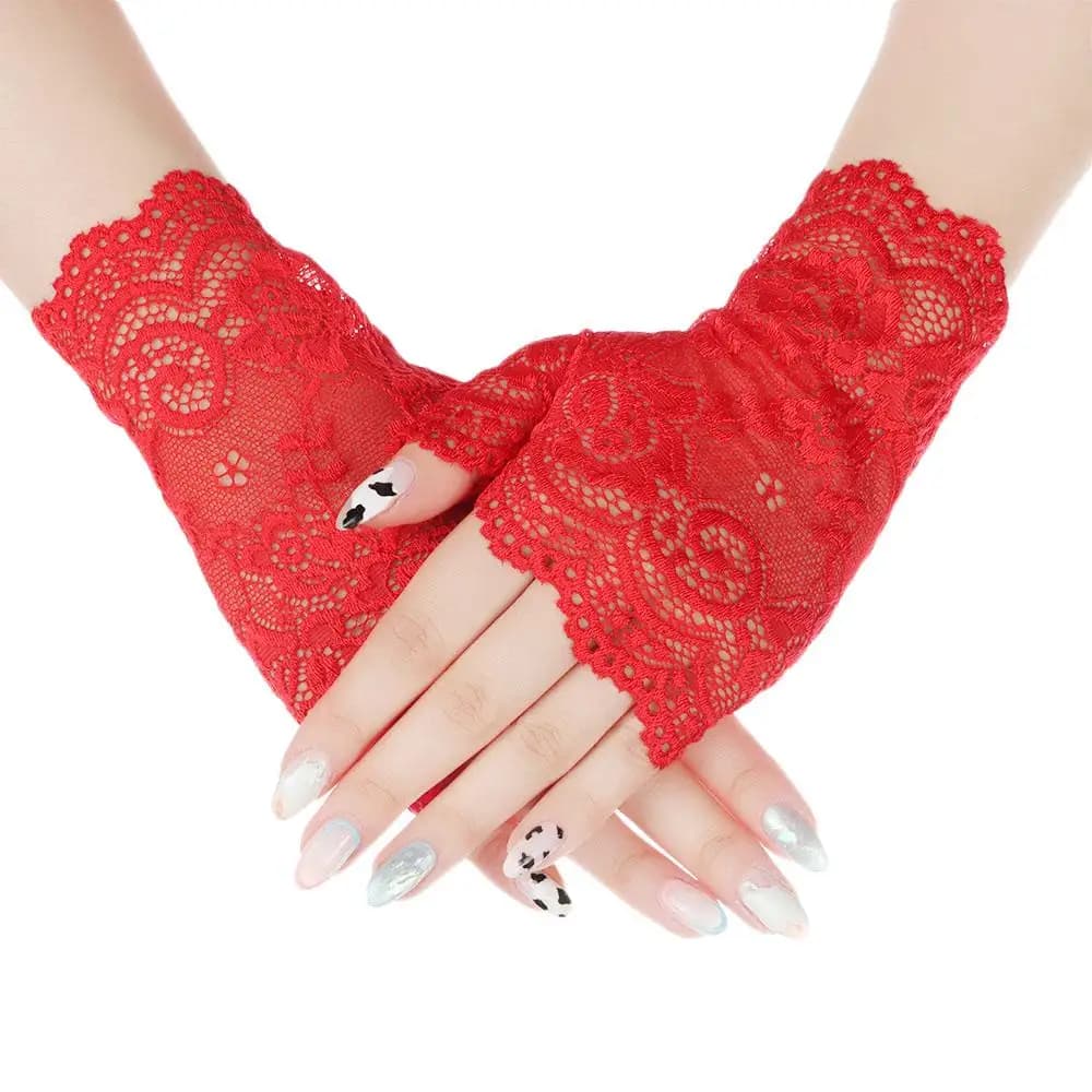 Gants courts en dentelle ajourée pour femmes, sans doigts, manches de Protection solaire, maille fin