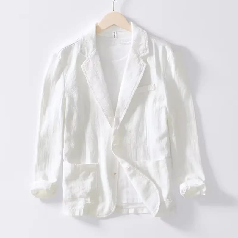 Blazer respirant pour hommes, 70% lin, 30% coton, veste de costume pour hommes, manteau noir pour l'