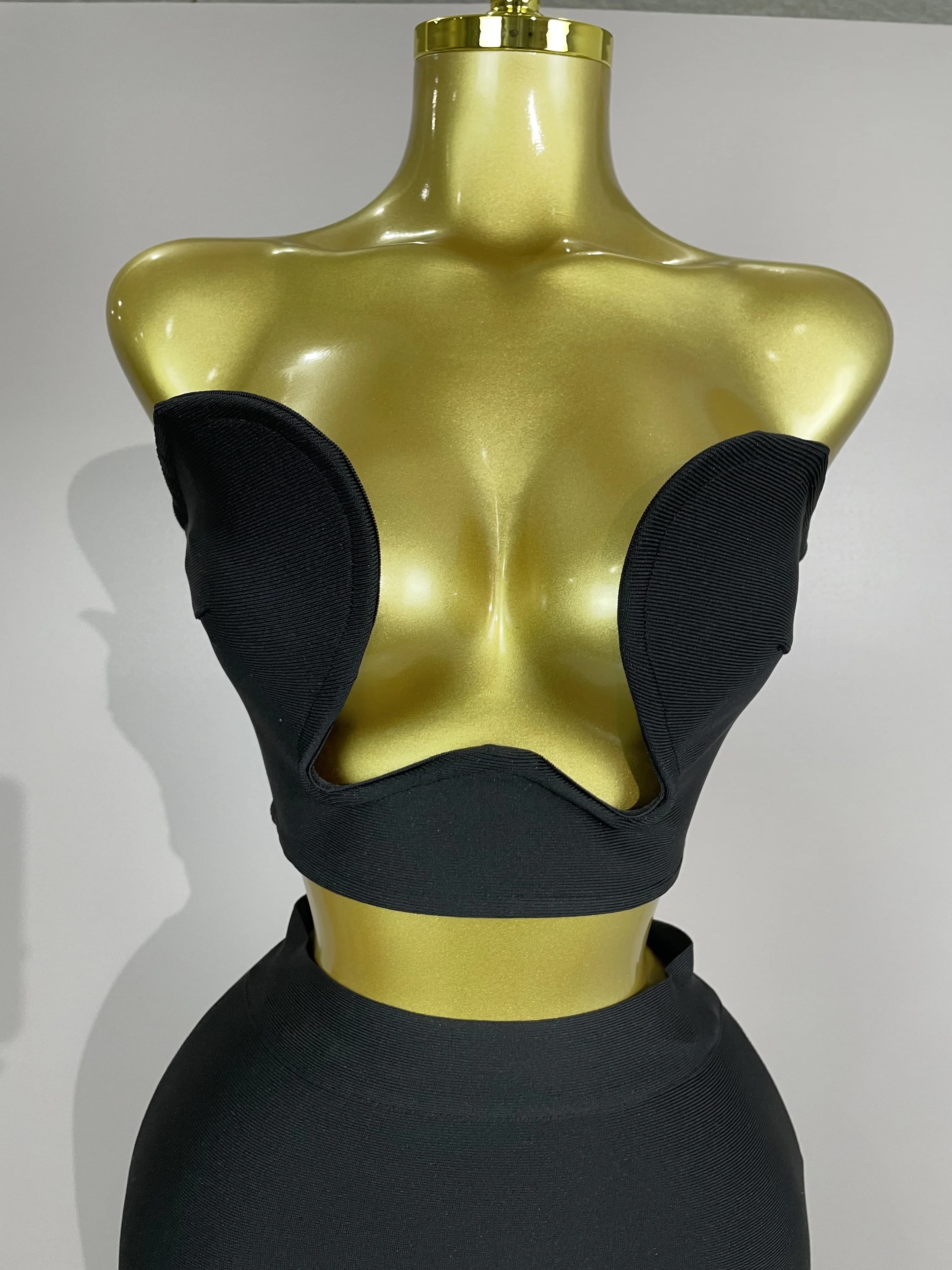 2025 Femmes Sexy Bretelles Dos Nu Noir Bandage Deux Pièces Costume Célébrité Designer De Mode Robe D