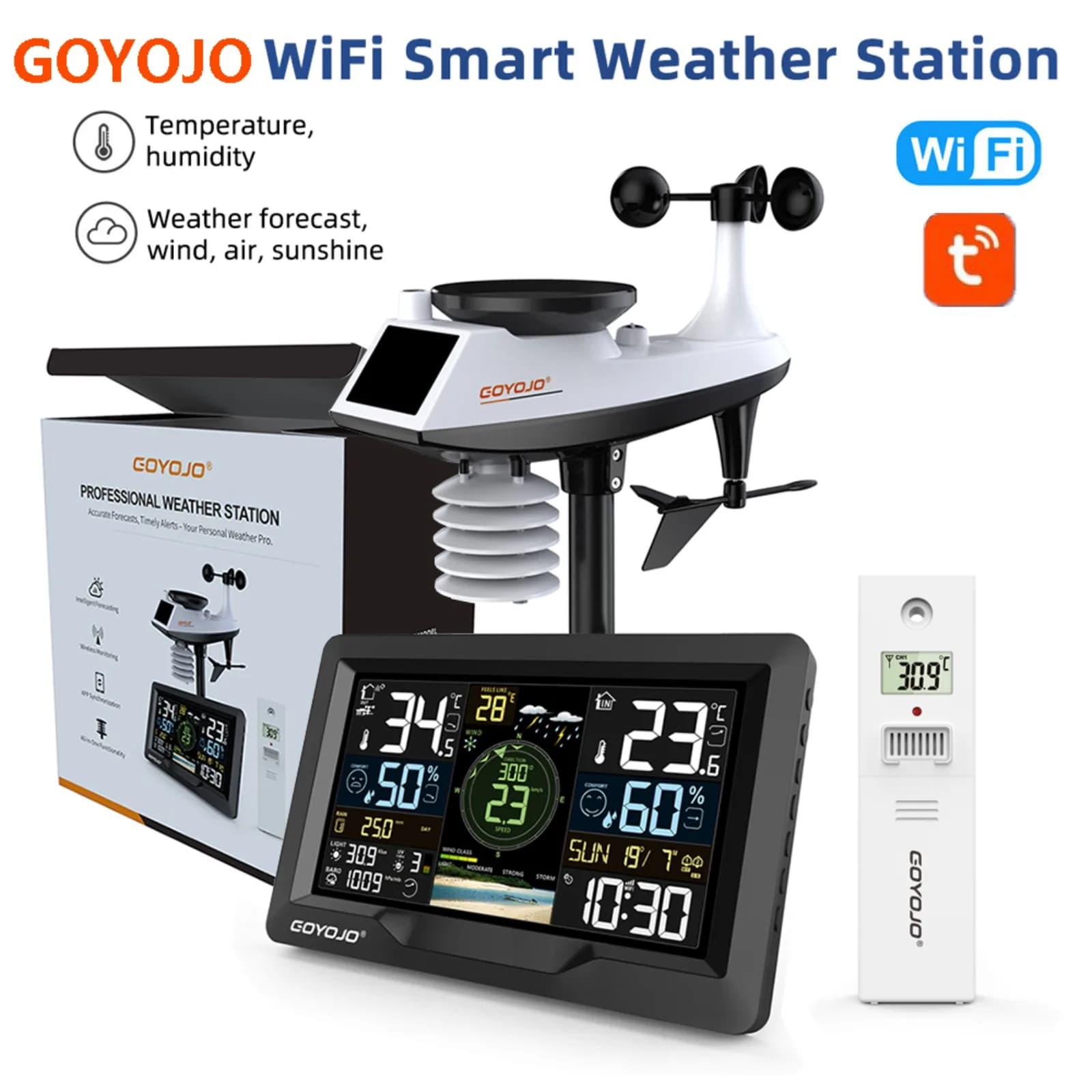 Station météo WiFi 7 en 1 avec application, Stations météo sans fil pour intérieur et extérieur avec