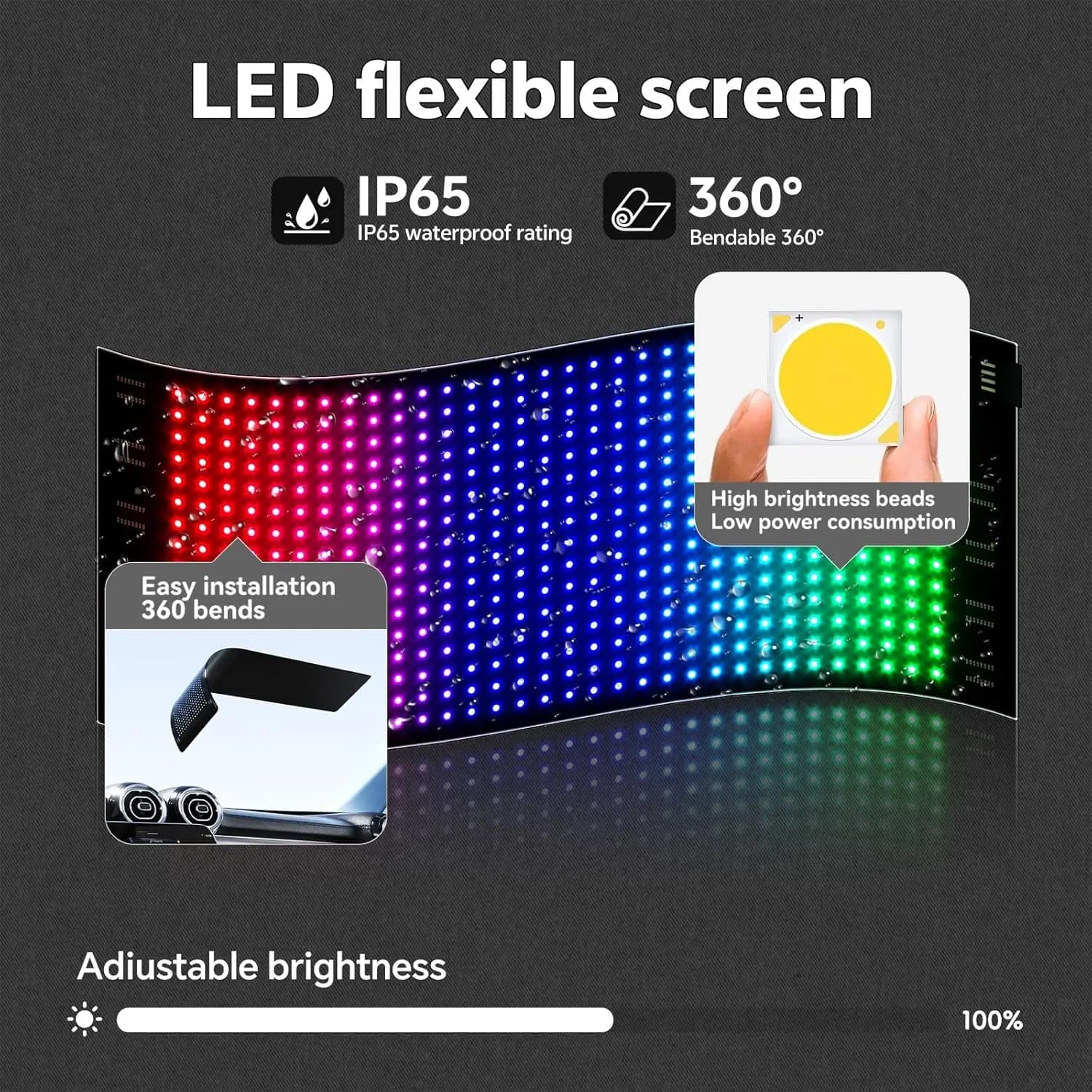 Casquette de baseball LED avec contrôle par application USB, Bluetooth, rechargeable, panneau d'affi
