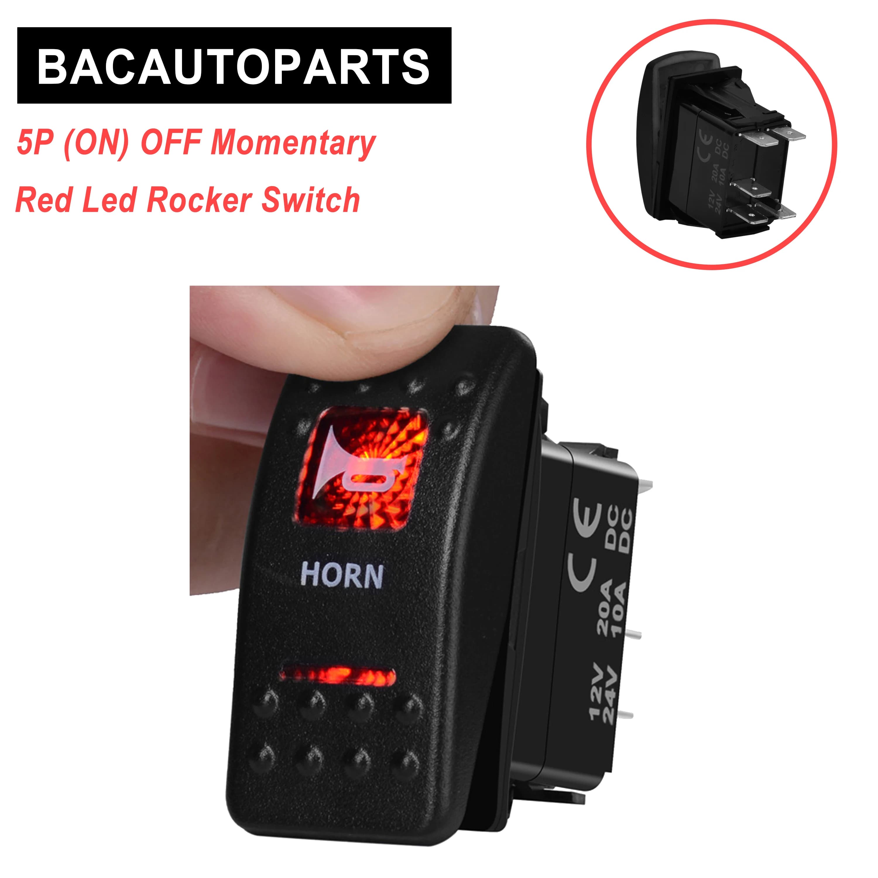 Klaxon interrupteur à bascule 12V rouge Led SPST 5 broches momentané (ON) OFF pour voiture bateau ma