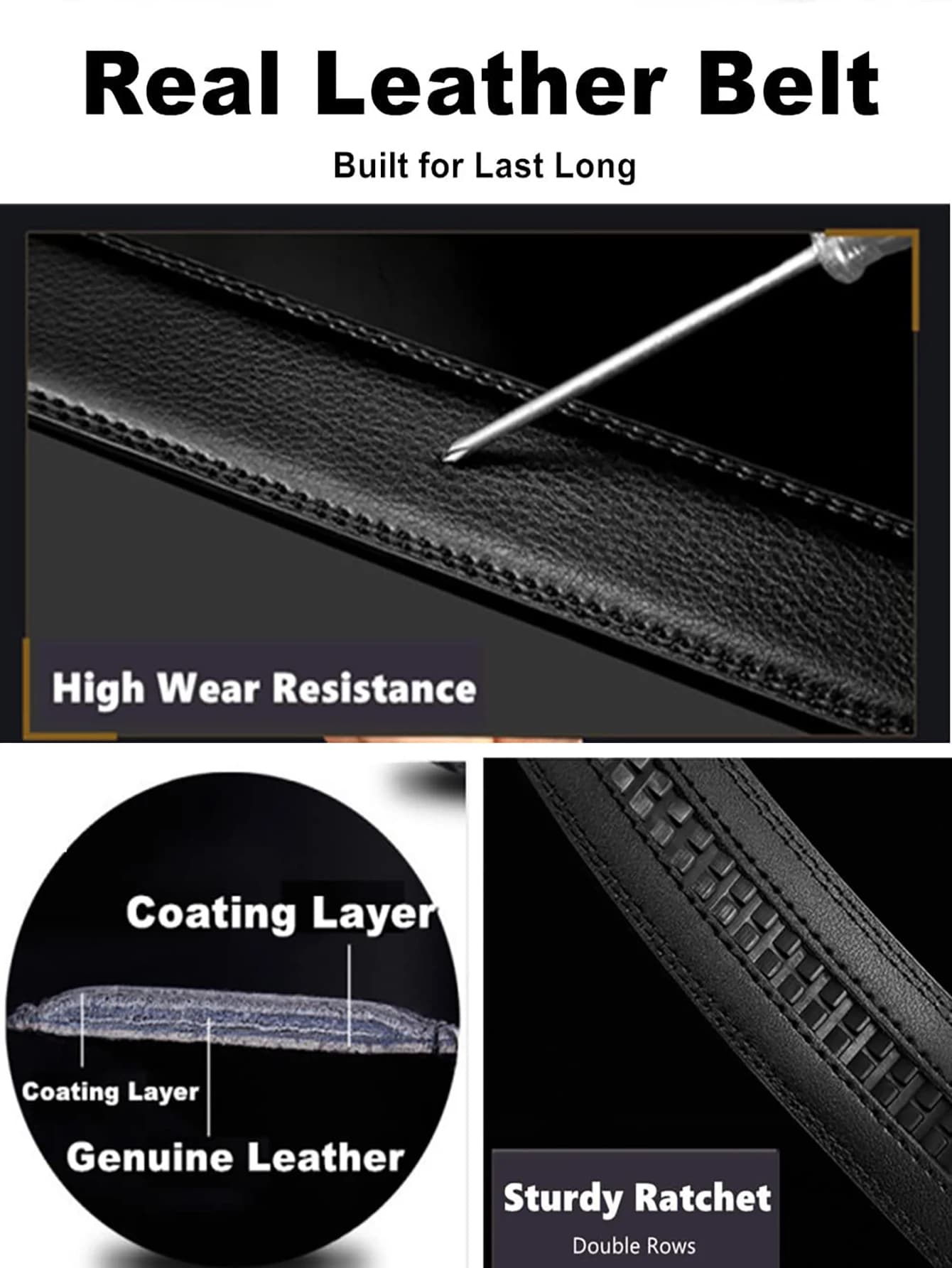 Ceinture en cuir véritable de haute qualité pour hommes, boucle automatique réglable, ceinture à cli