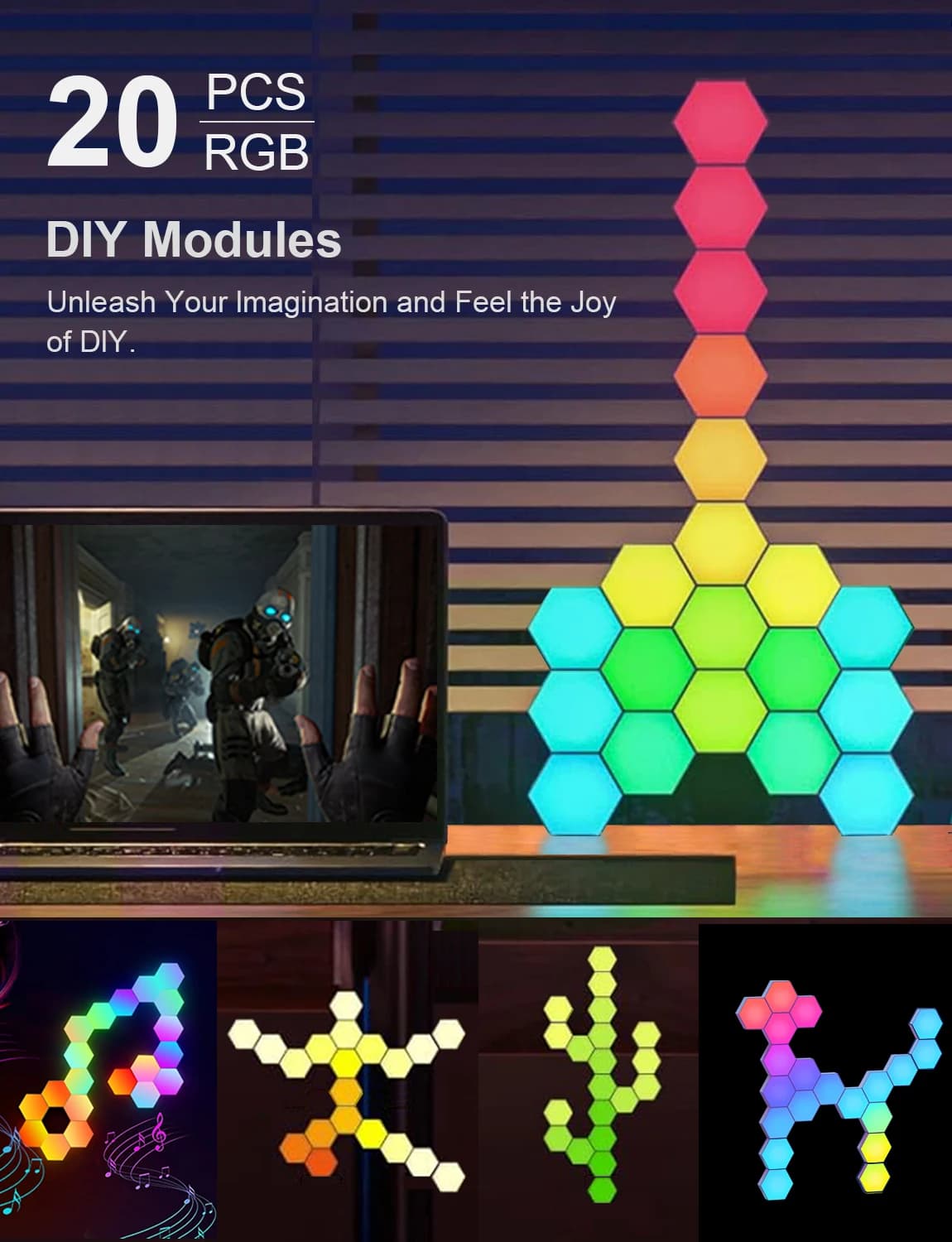 Fivemi RGB applique murale hexagonale intelligente couleur changeante veilleuse ambiante hexagonale 