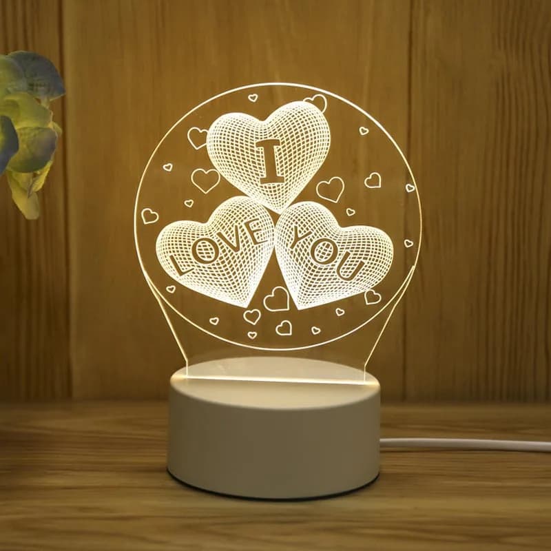 Amour romantique 3D acrylique lampe à LED pour la maison veilleuse pour enfants lampe de Table décor