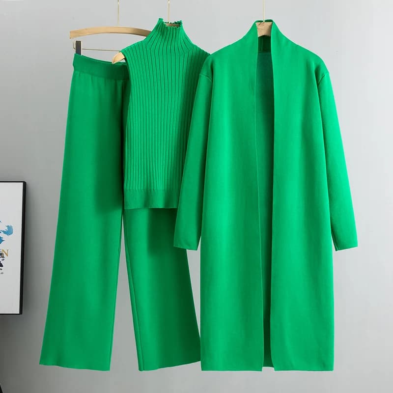 Ensemble 3 pièces élégant et tendance pour femme en tricot Hiver et Automne 2026 : Cardigan, Pull et