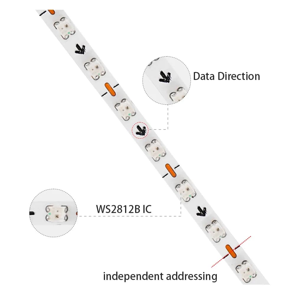 Bande lumineuse LED Ultra étroite 2.7mm WS2812B WS2812 2020 160 diodes/m adressable individuellement