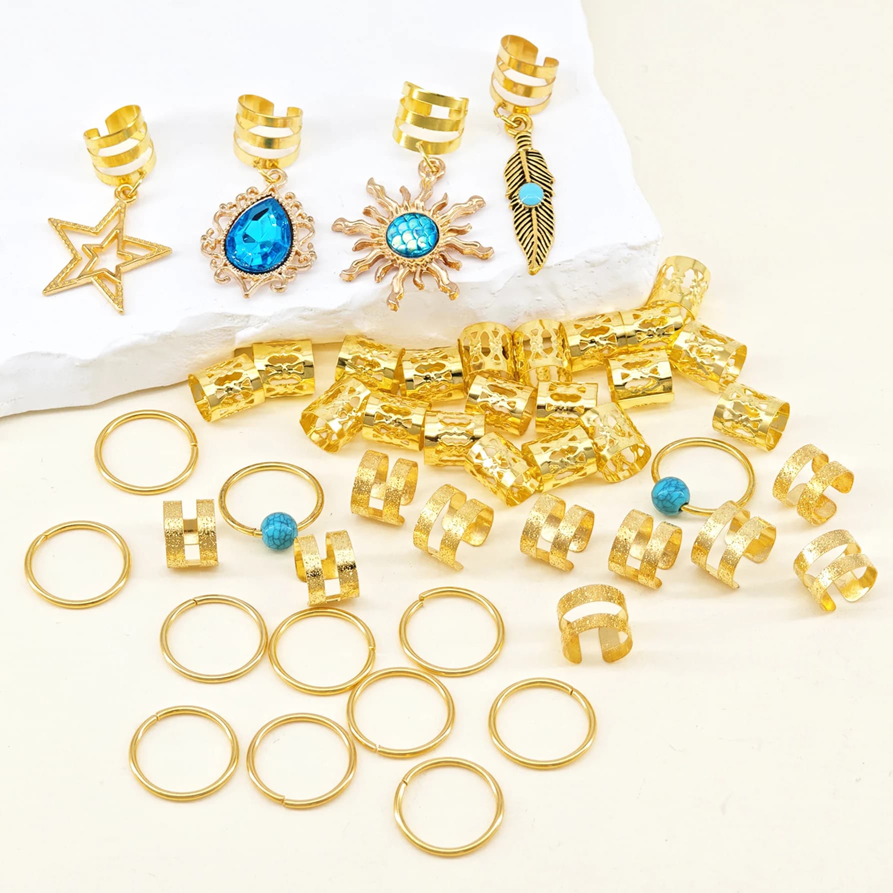 46 pièces pendentif Turquoise Dreadlock tresse cheveux perle anneaux de cheveux Style Hippie accesso