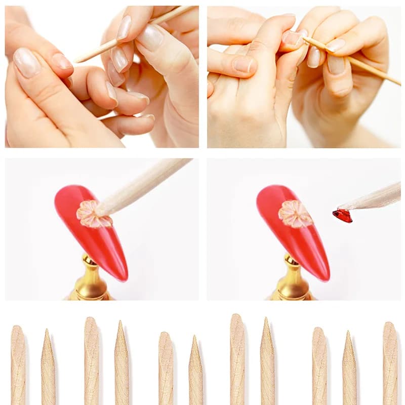Poussoir à cuticules pour ongles, bâtons en bois Orange pour enlever les ongles, dissolvant de manuc