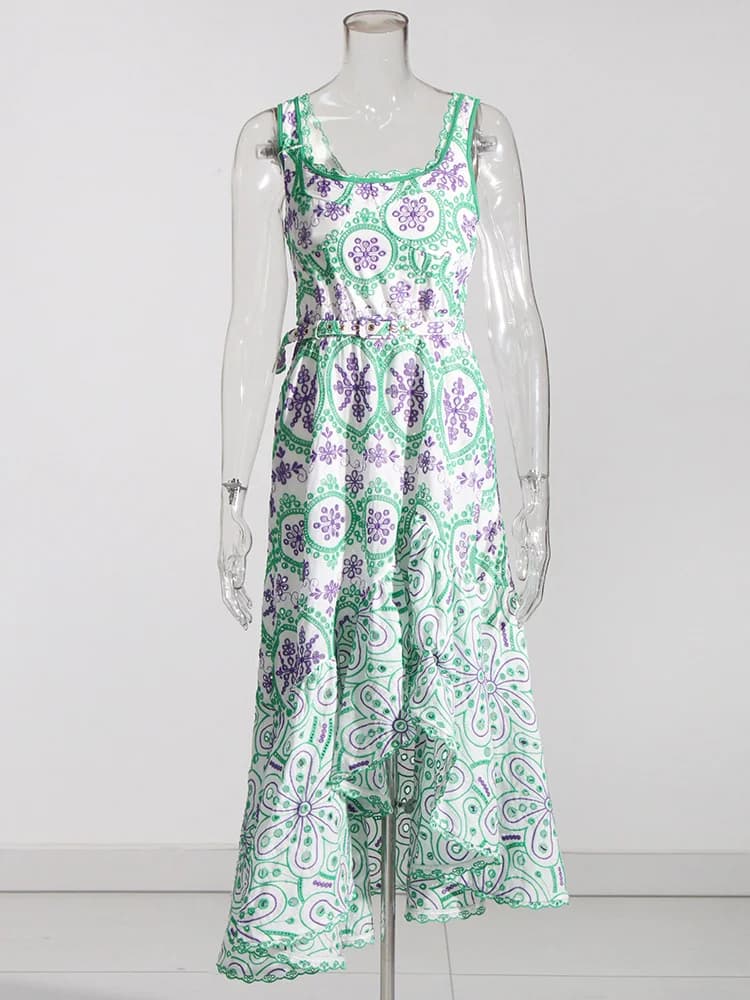 TWOTWurea-Robe brodée YLE pour femme, col carré, taille haute, dos nu, imprimé, mode féminine, nouve