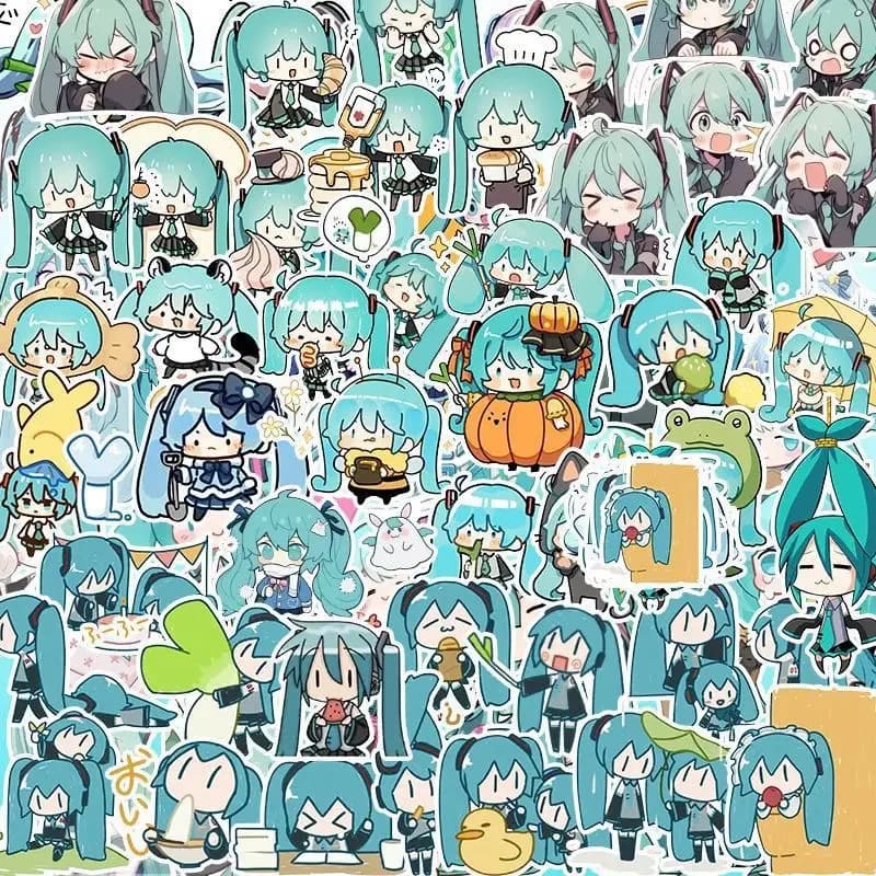 100 pièces Kawaii HatsuneMiku autocollants mignon dessin animé décalcomanies journal papeterie coque