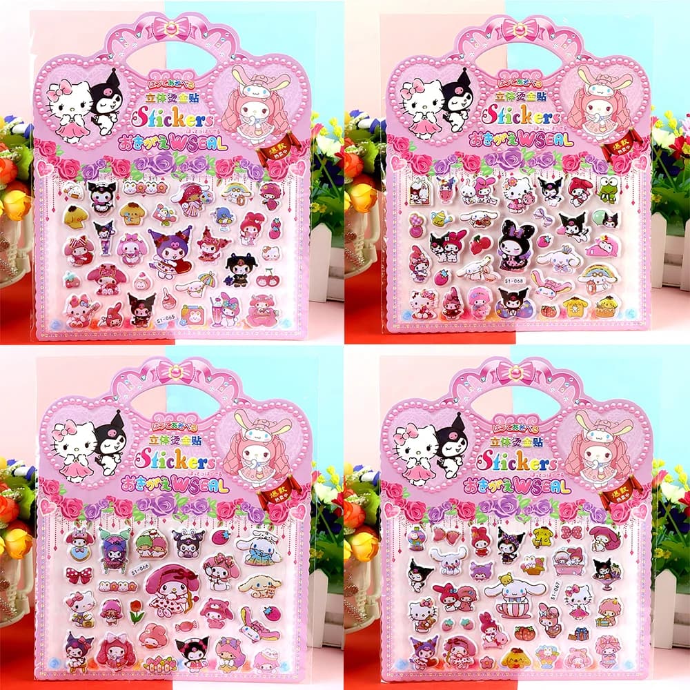 4 pièces Sanrio mignon dessin animé Kuromi ma mélodie bulle autocollants drôle Graffiti 3D gonflé dé