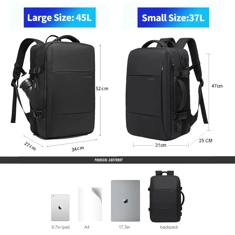 BANGE extensible hommes sac à dos étanche 17.3 pouces sac à dos pour ordinateur portable homme grand
