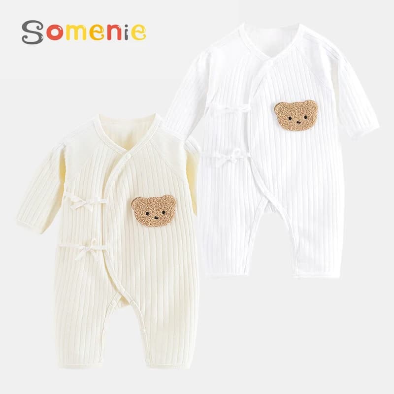 Somenie Combinaison tricotée pour bébé, 100% coton, manches longues, tenue une pièce pour garçons et
