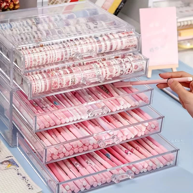 Tiroir acrylique transparent à 3/5 couches, organisateur de bureau pour bureau, porte-crayons, grand