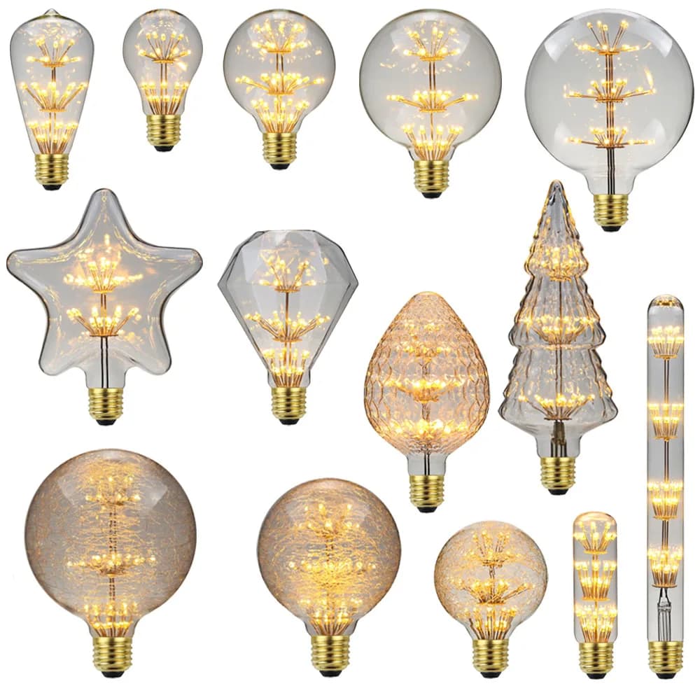 TIANFAN Vintage Led Ampoule enquêter d'Artifice Étoilé Edison Ampoule 3W AC85-265V inda Verre Transp
