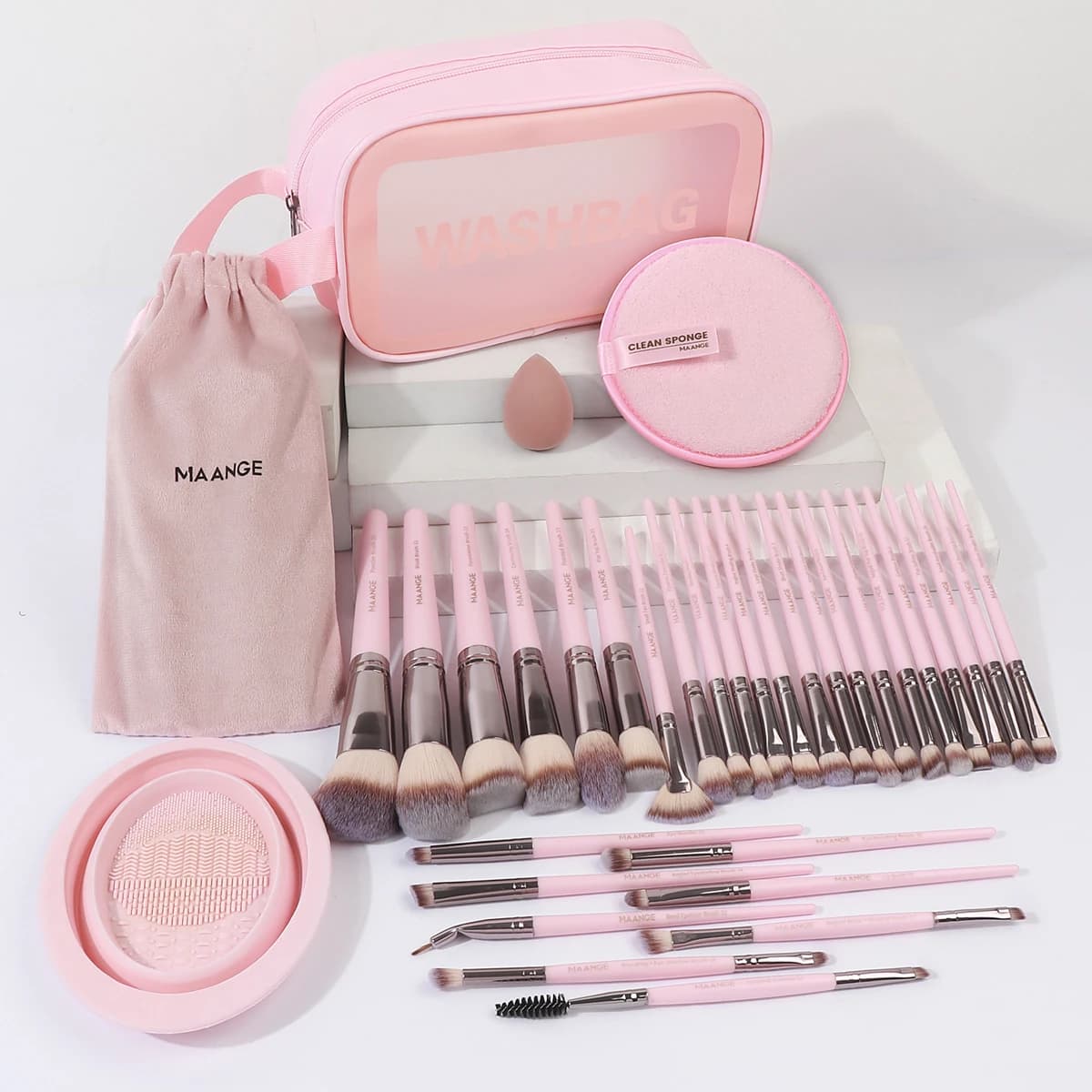 MAANGE-Ensemble d'éponges bouffantes avec sac, kit d'outils de maquillage, fond de teint, fard à bar
