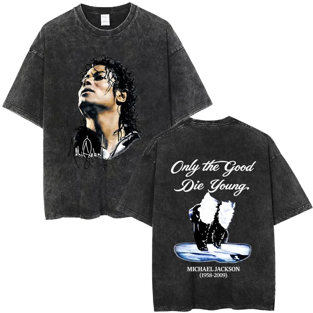 T-shirt graphique vintage lavé Michael Jackson King of Pop pour hommes et femmes, T-shirts rétro roc