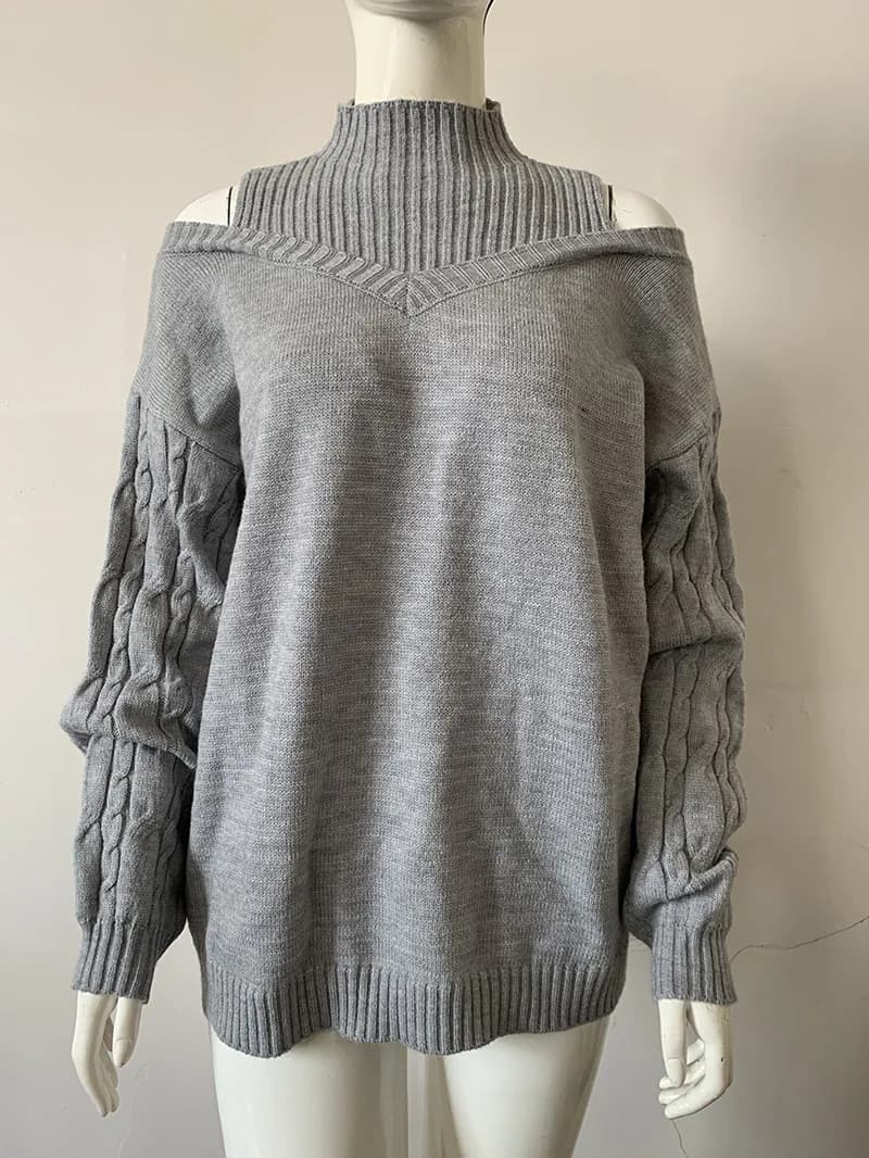 Cardigan en tricot ample à manches longues et col haut, épaules dénudées, pull européen et américain