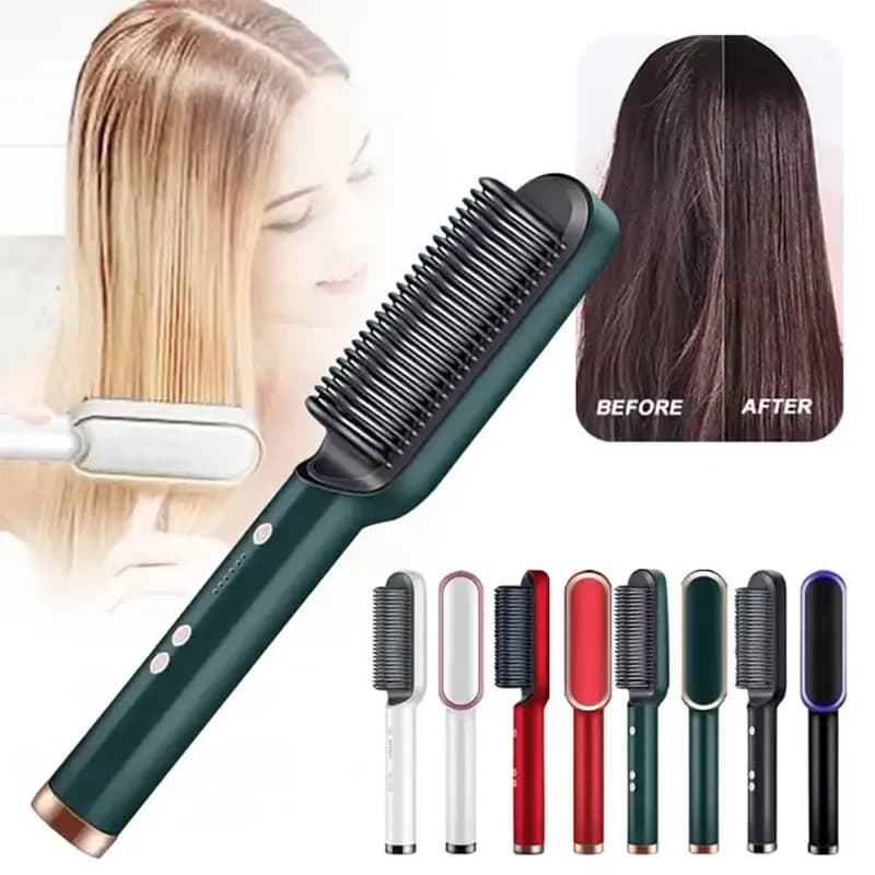 Brosse à lisser électrique PTC pour femme, sèche-cheveux en une étape, fer plat en céramique, peigne