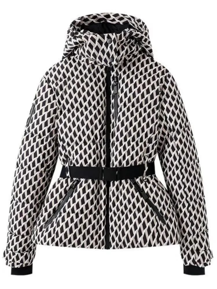 2025 femmes hiver à capuche rembourré Sport Parkas pantalon 2 pièces ensemble ceinture femme élégant
