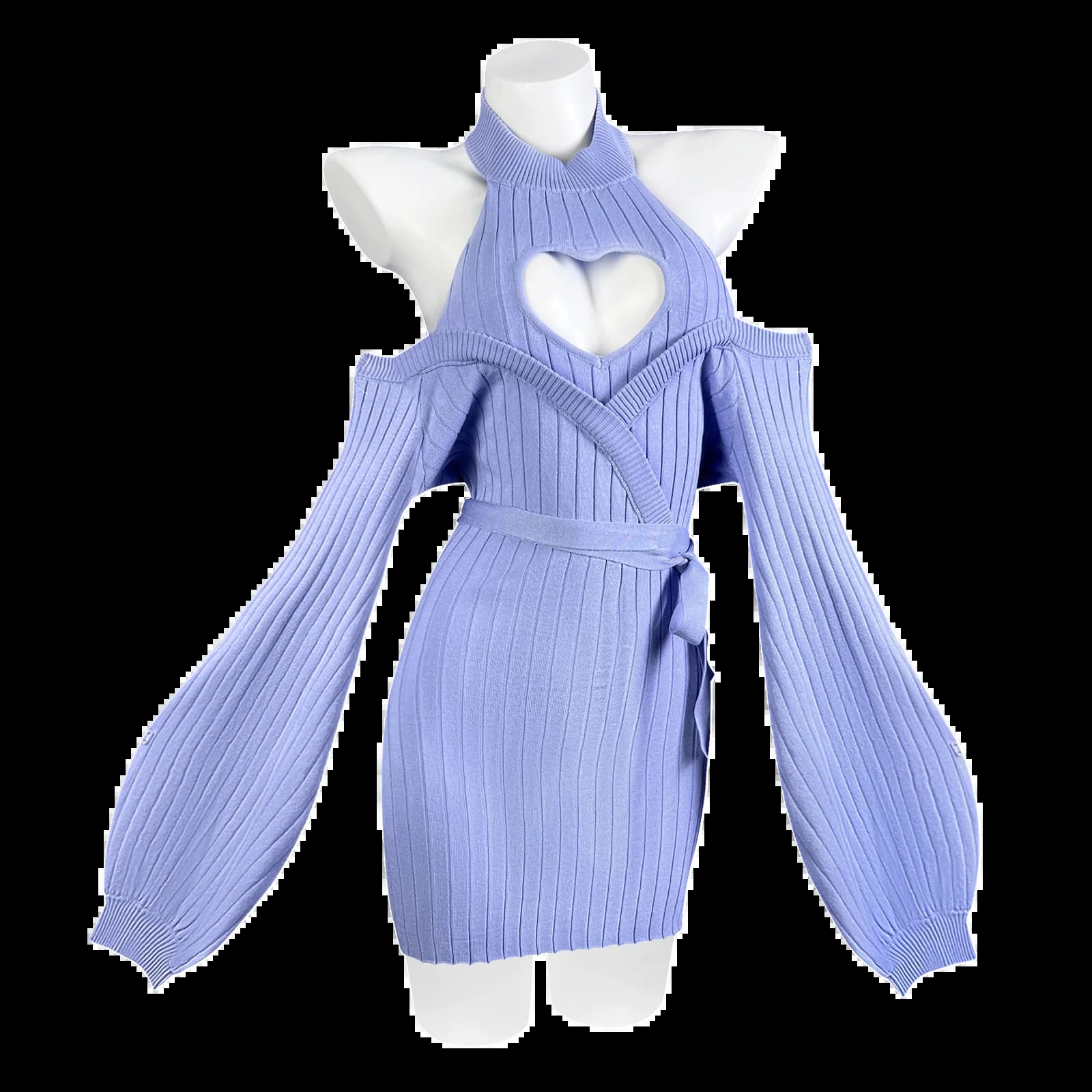Robe en tricot bleu sexy à motif d'automne et de cœur, bretelles, dos nu, pull à col roulé doux pour