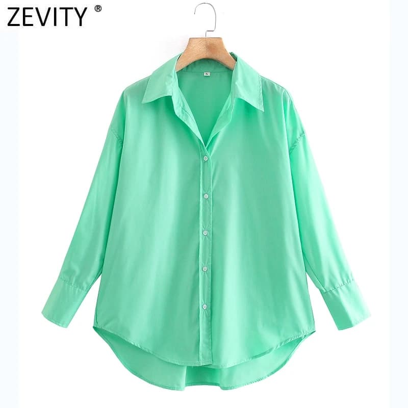 Zevity – Chemise en popeline à manches longues pour femmes, simple, Slim, décontractée, couleur bonb