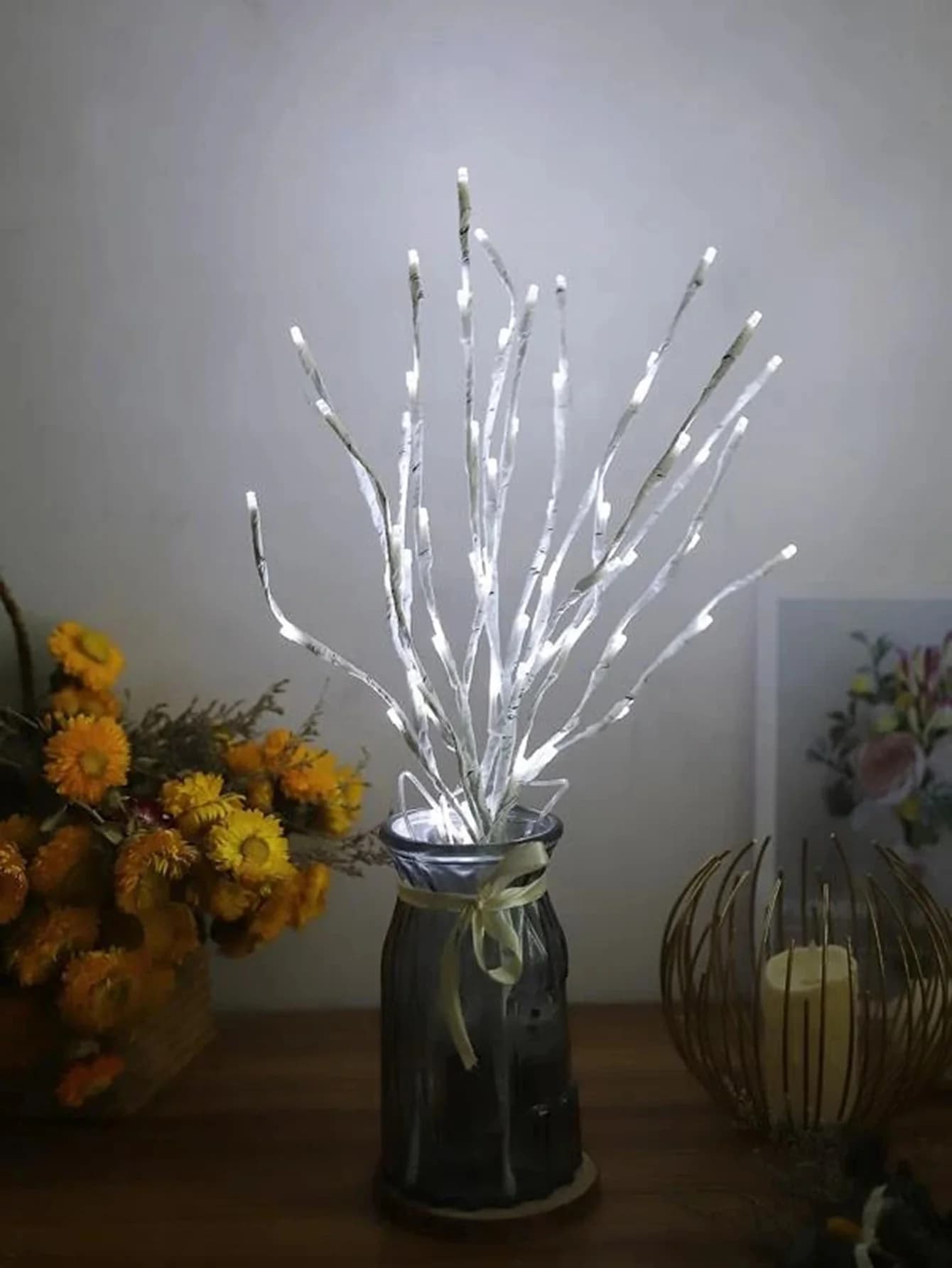 Lumière LED de branche de bouleau blanc, lumières de fête à piles, décoration de mariage, lumières e