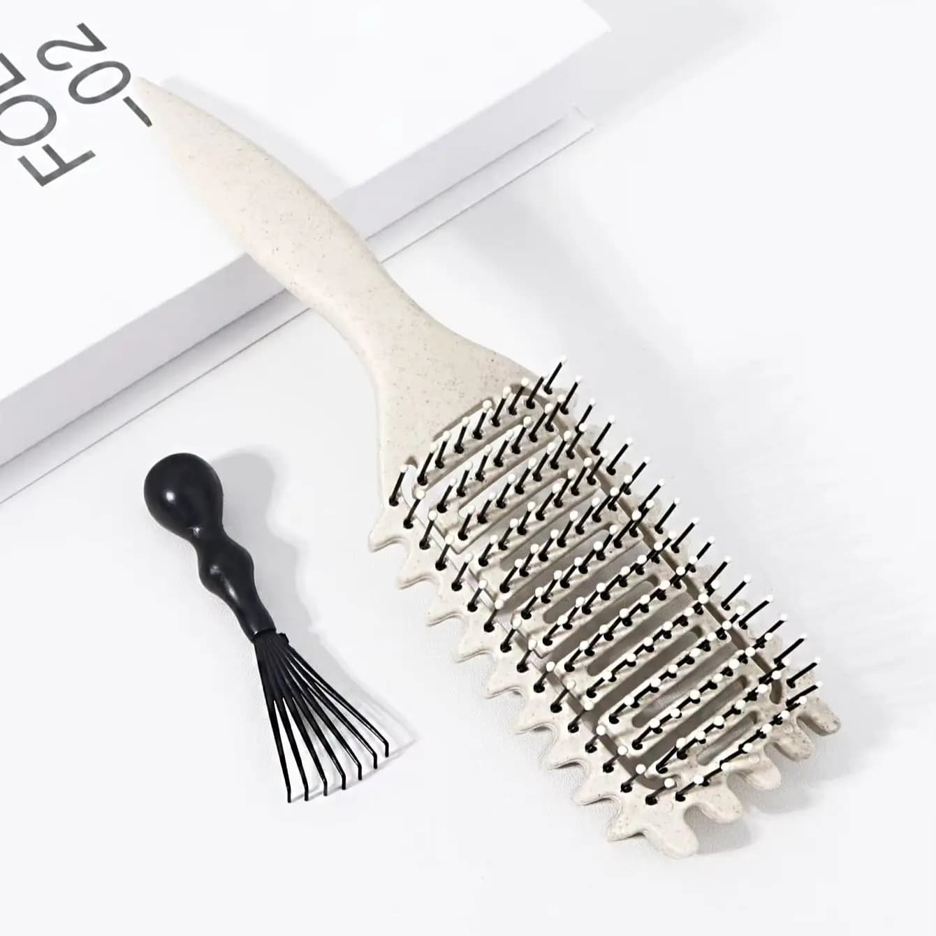 Brosse de coiffure bouclée ajourée avec ensemble de nettoyage de peigne, réduisant les frisottis et 