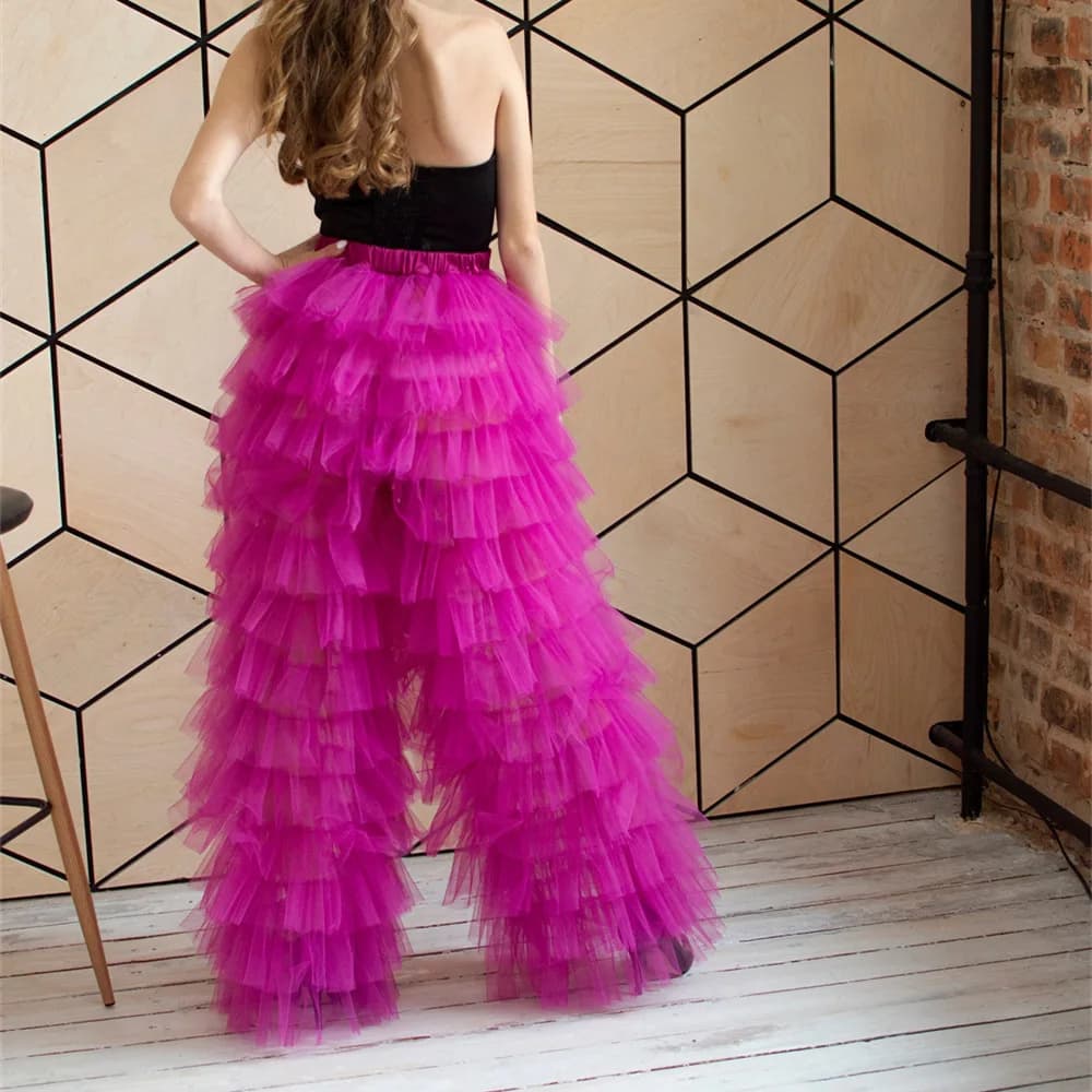 Pantalon en maille de tulle pour femme, pantalon à volants multicouches pour femme, taille haute, te