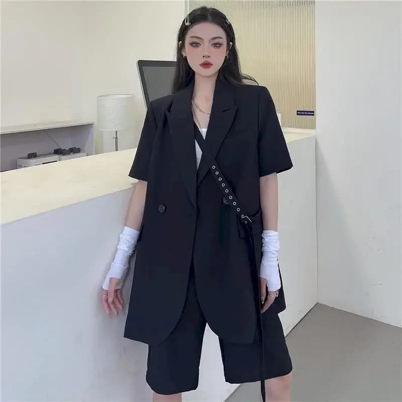 Costumes de blazer à manches courtes pour femmes, ensemble de shorts fins, veste trempée, short déco