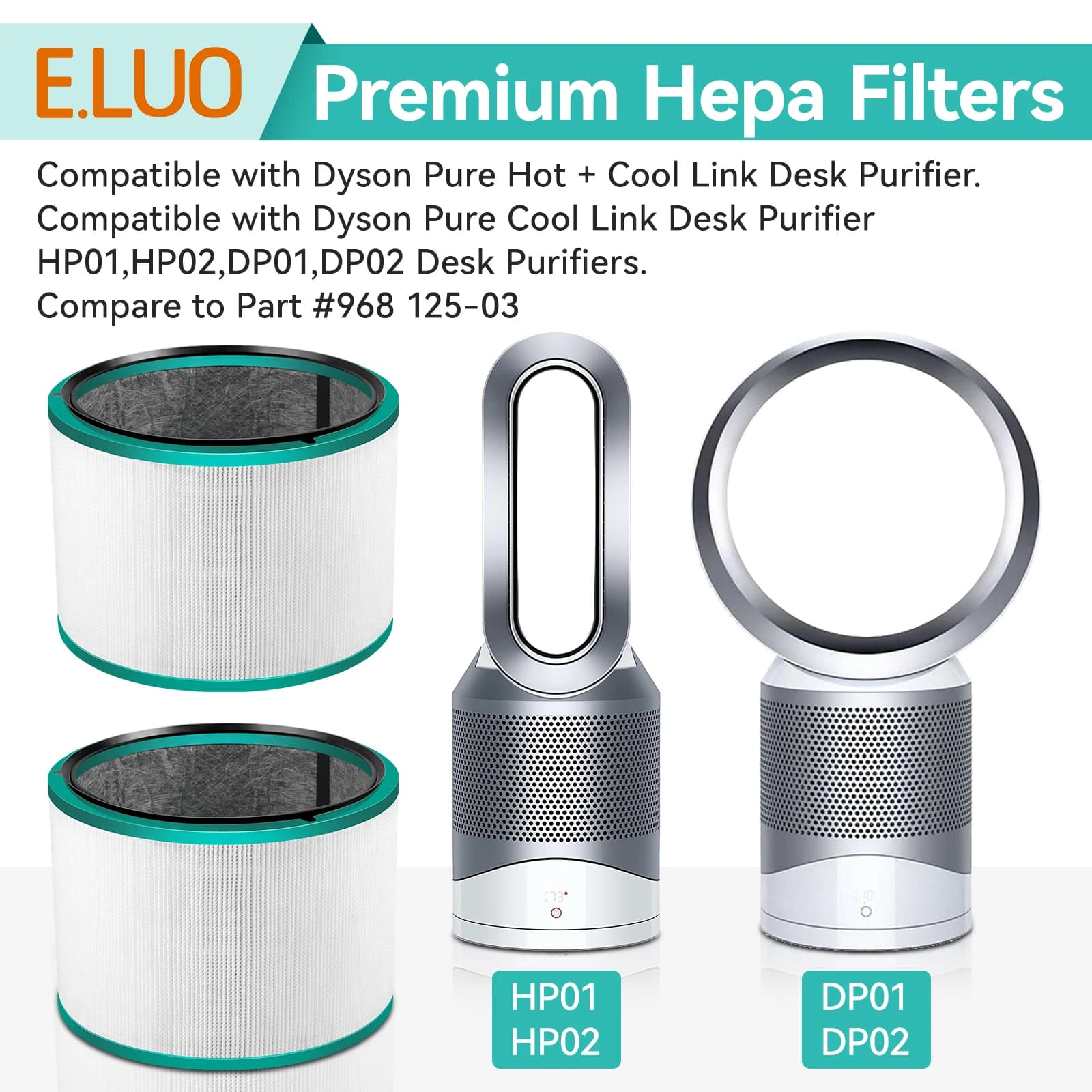 Lot de 2 filtres HEPA HP01 HP02 compatibles avec les purificateurs de bureau Dyson HP01 HP02 DP01 DP
