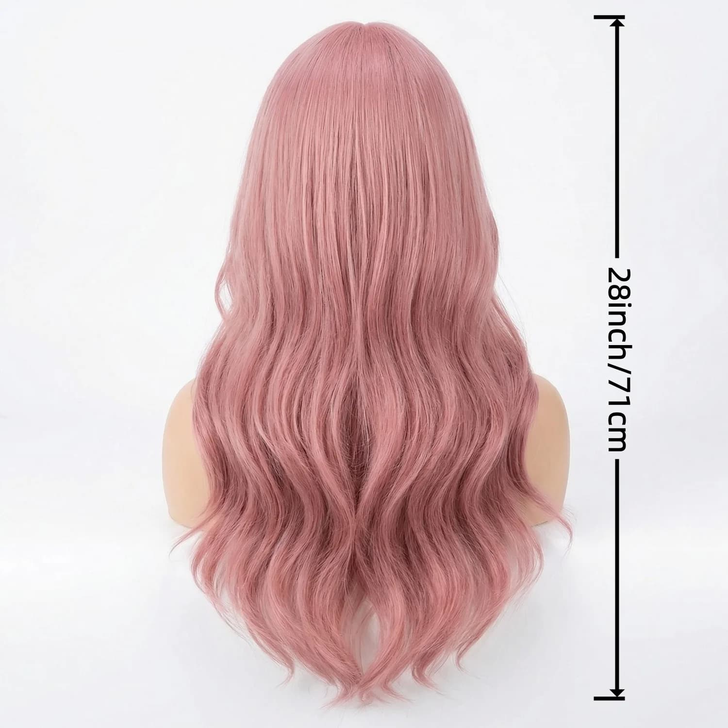 Perruque longue bouclée rose de 28 pouces, perruque synthétique pour femme, franges droites rose fon
