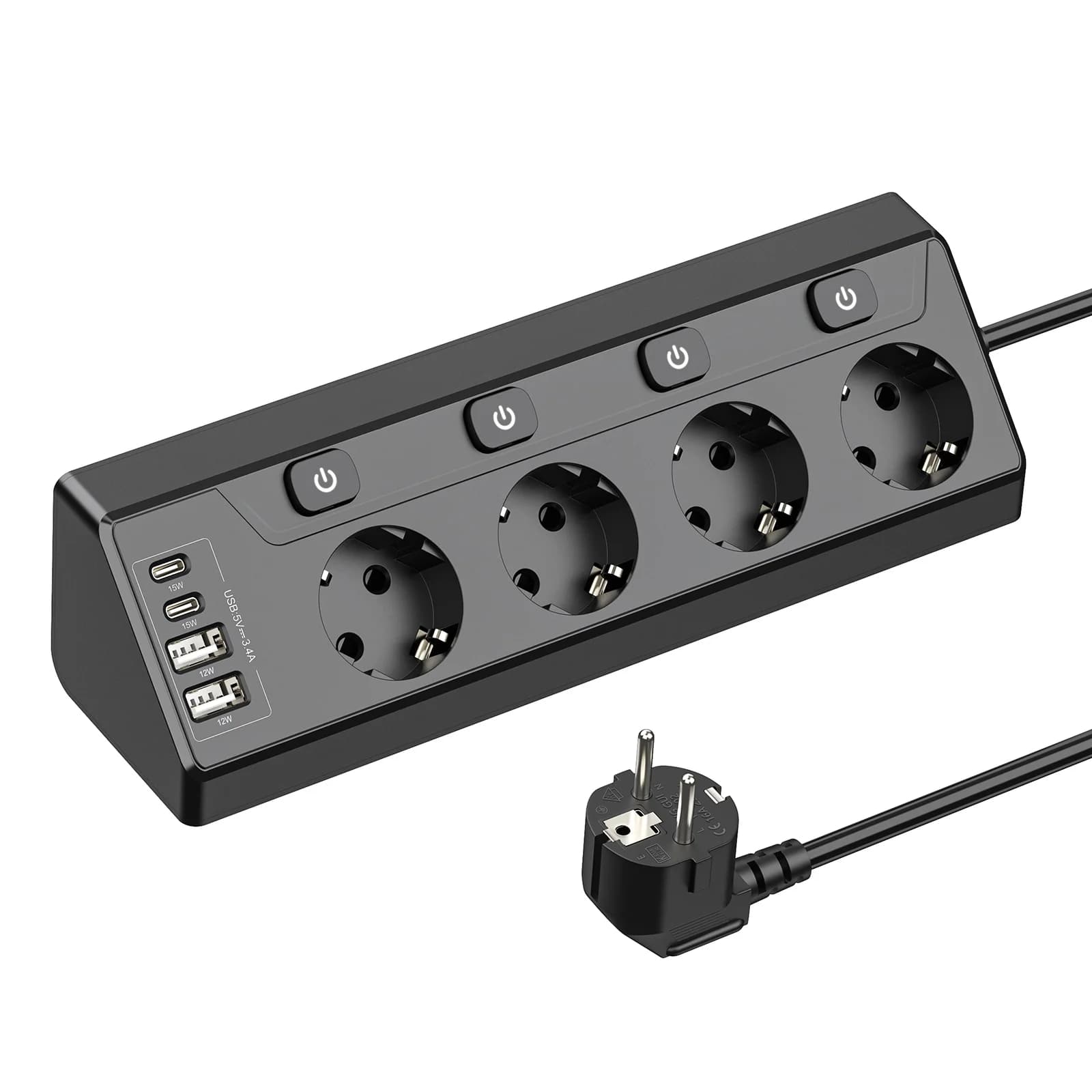 Multiprise d'angle ue, 4 prises ca, prise de Table avec 2 USB A 2 Type C, prise murale Multiple avec