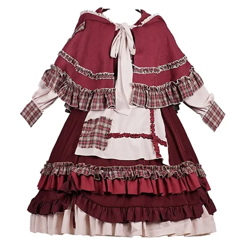 Robe Lolita pour filles, Vintage, Patchwork, robes rouges avec cape, mignonne, Bing Cosplay, petit c