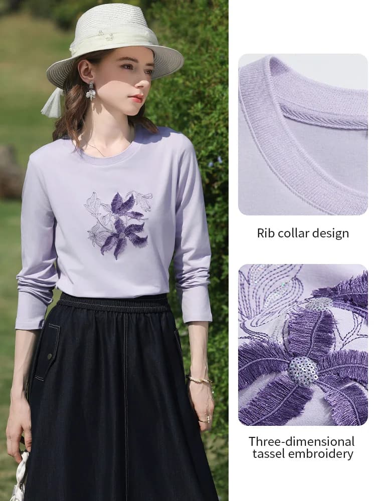 I BELIEVE YOU T-shirt à manches longues lilas pour femme, collection Printemps 2026, avec broderie f