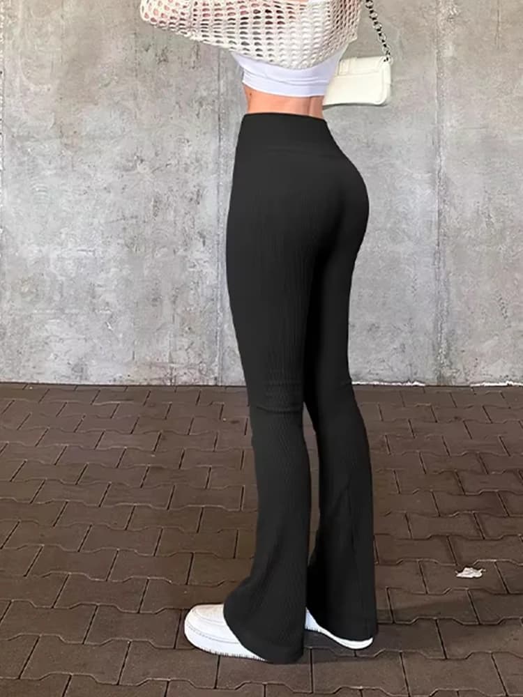 Nouveau pantalon de survêtement évasé décontracté taille haute pour femme, idéal pour le fitness et 