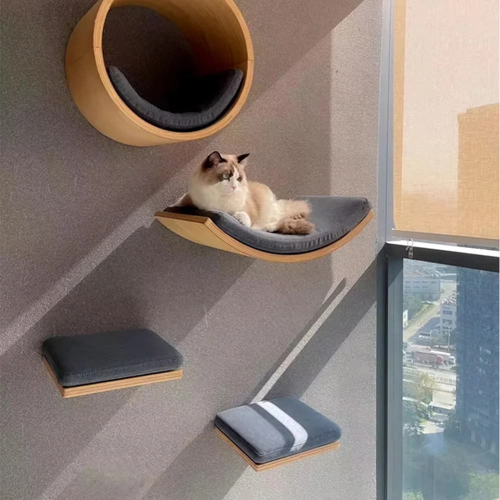 Lit étagère murale pour chat avec coussin doux, perchoir pour chat, meubles d'intérieur pour chatons