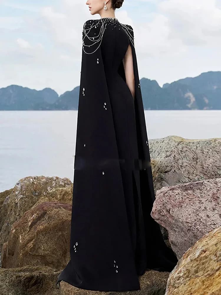 HIGH STREET Nouveauté 2026 Robe longue maxi de créateur pour femme, ornée de diamants et de chaînes,