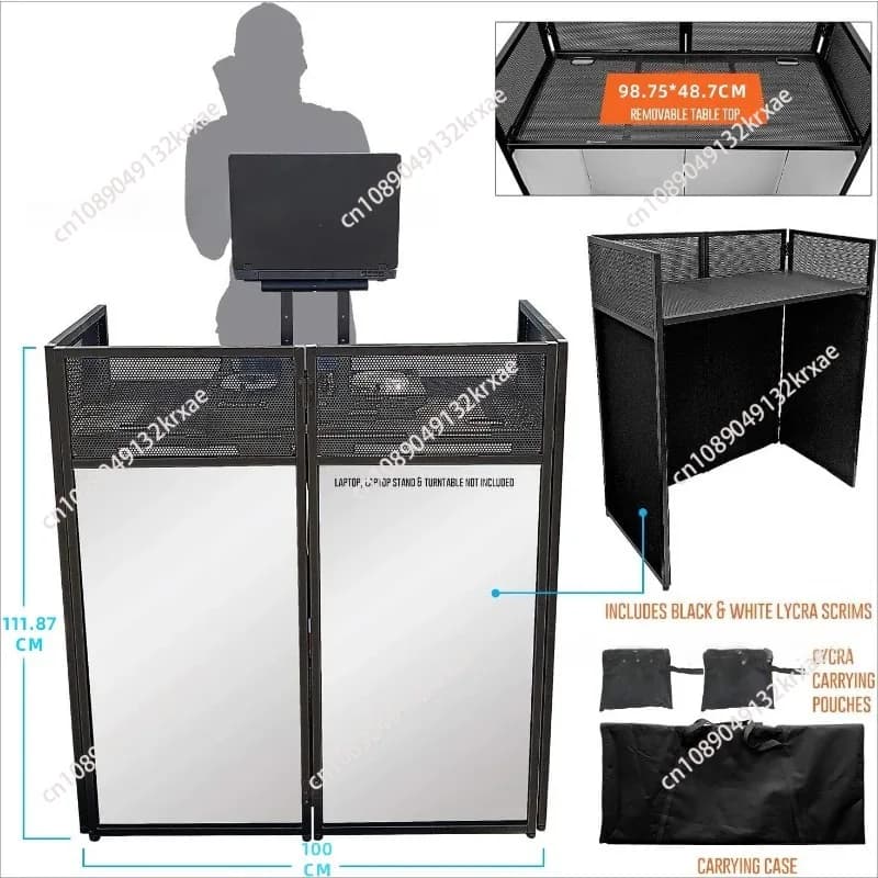Cabine DJ pliante portable valise noire et blanche table DJ verticale