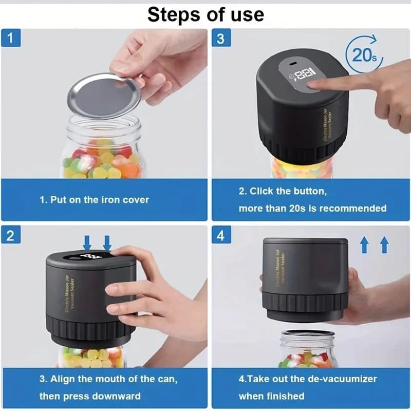 Kit de scellage sous vide électrique pour bocaux Mason, sans fil, pour bocaux Mason, Fermentation à 