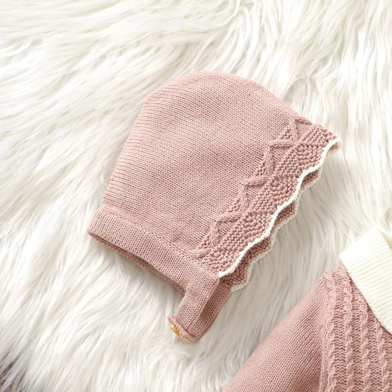 Barboteuse pour bébés filles, chapeaux, vêtements d'automne et d'hiver, rose, manches longues, trico