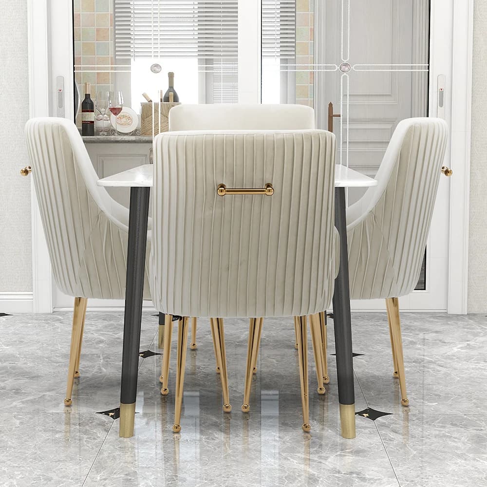 SEYNAR-Ensemble de 4 chaises de salle à manger ou de vanité en velours plissé, avec poignée arrière